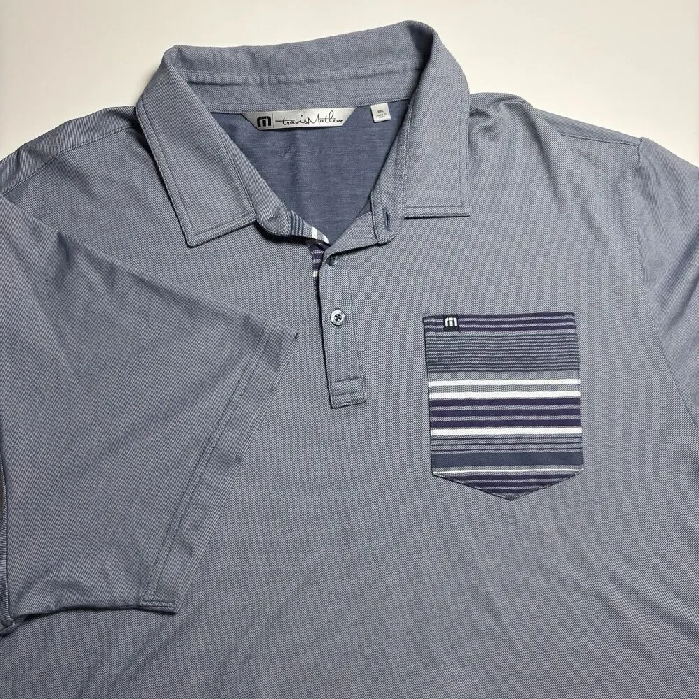 Travis Mathew Polo Golf Shirt Men's XXL‎ Gray Stripped Pocket Short Sleeve Shirt